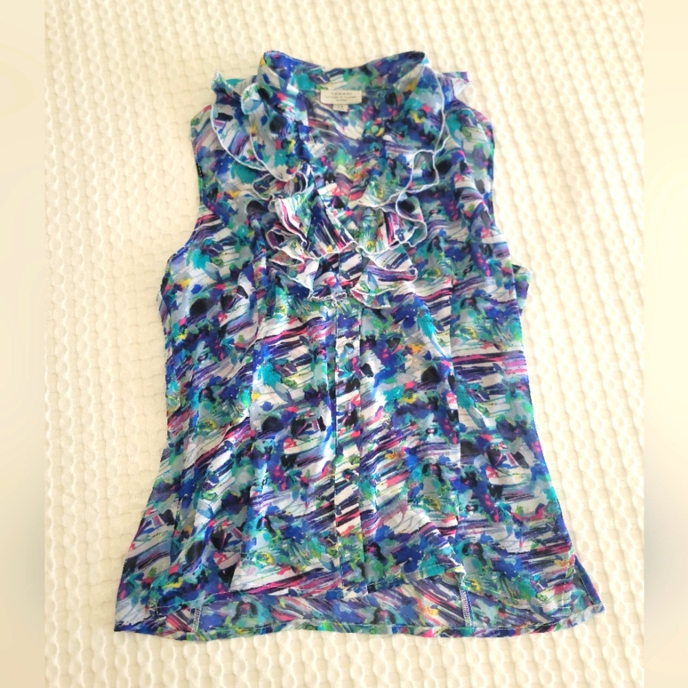 Tahari Colorful Sleeveless Button Up Top